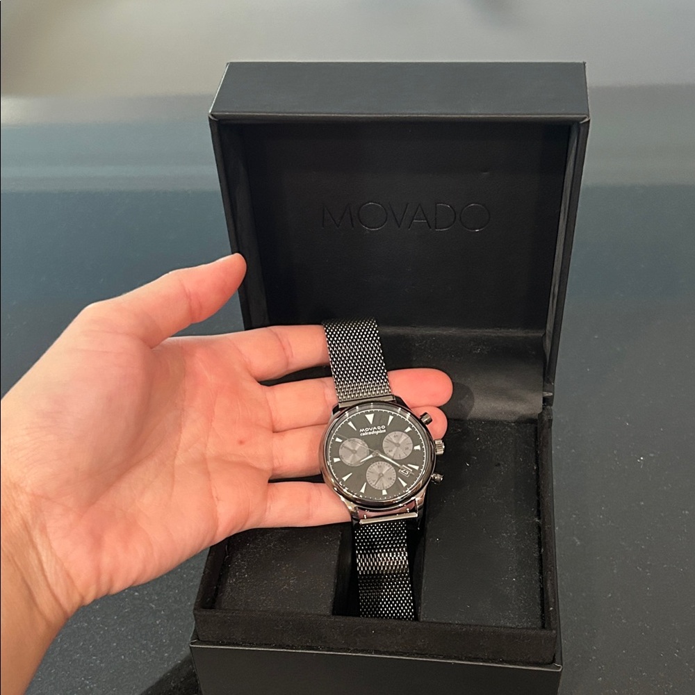 Movado Silver and Black Chronograph Men's Watch